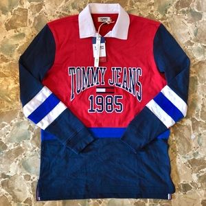 New Tommy Jeans Colorblock Flag Logo College Rugby